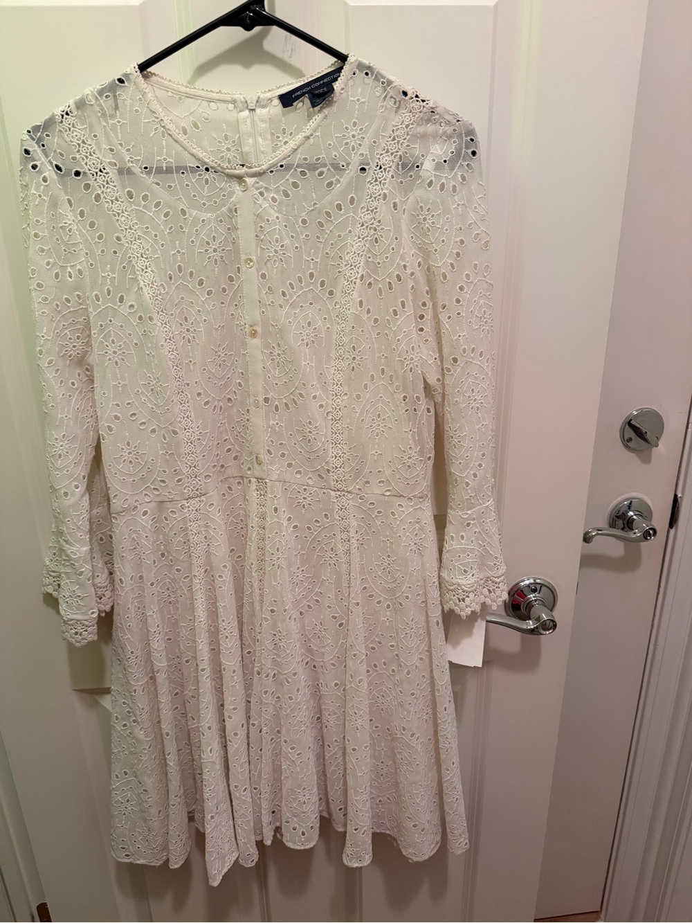 French Connection White Eyelet Lace Long-Sleeve Dress